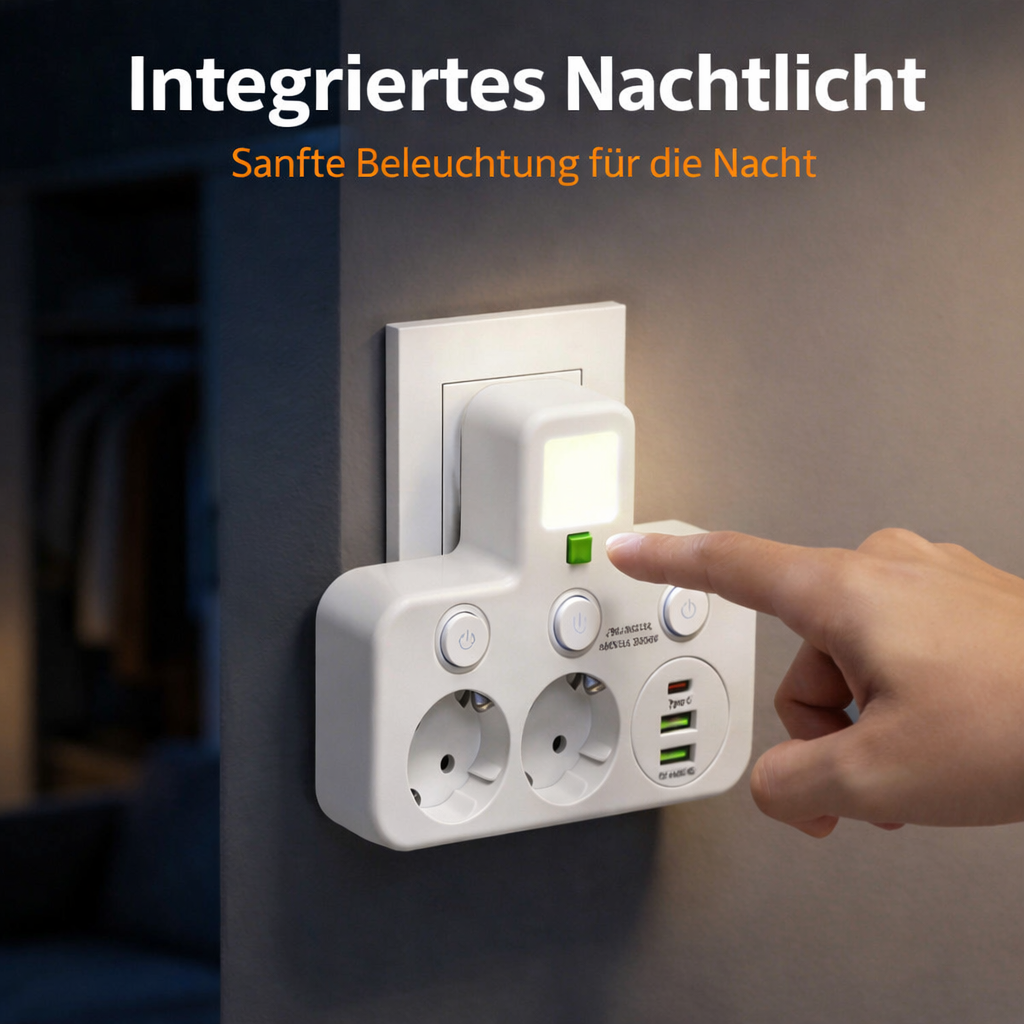 Steckdosenleiste mit USB und Schaltern | Mehrfachsteckdosen-Überspannungsschutz 2500 W