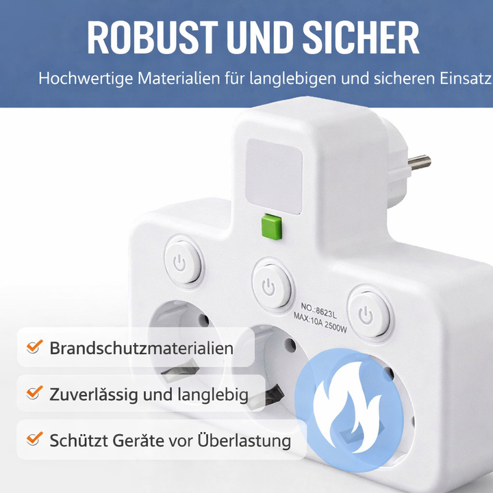 Steckdosenleiste mit USB und Schaltern | Mehrfachsteckdosen-Überspannungsschutz 2500 W