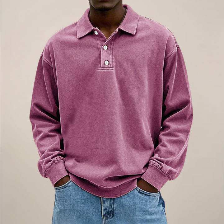 Herren-Langarm-Poloshirt mit Knopfleiste und lockerer Passform
