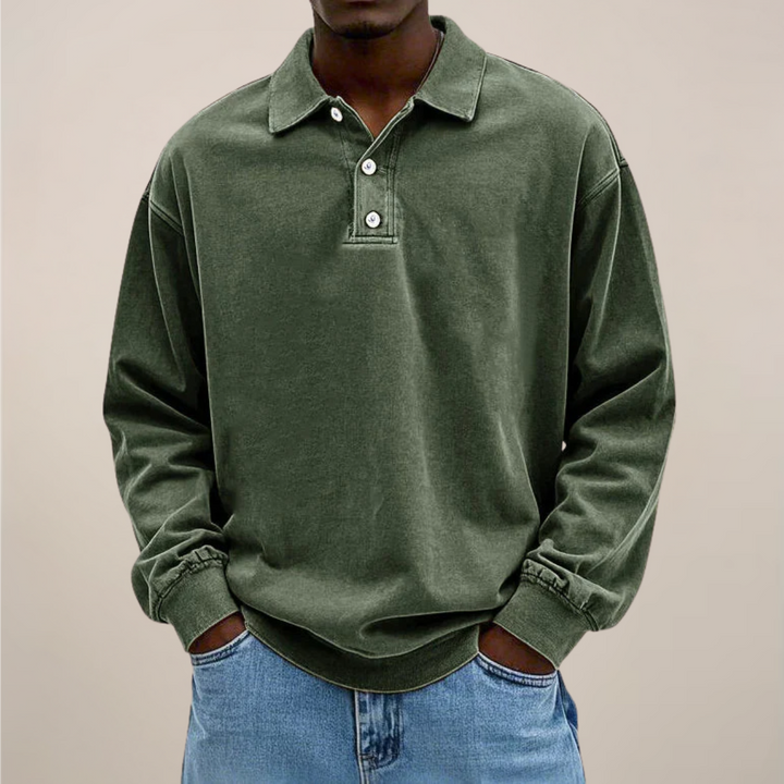 Herren-Langarm-Poloshirt mit Knopfleiste und lockerer Passform