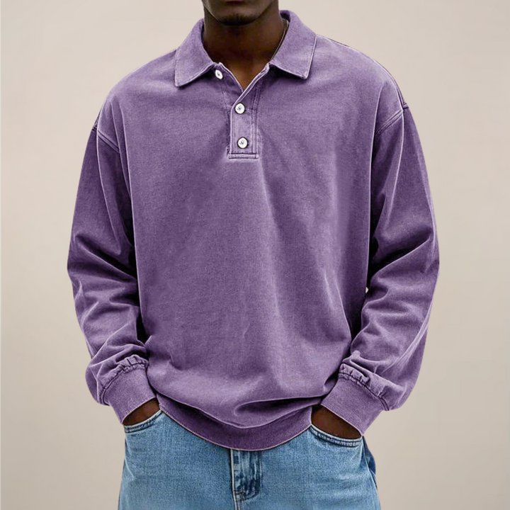 Herren-Langarm-Poloshirt mit Knopfleiste und lockerer Passform