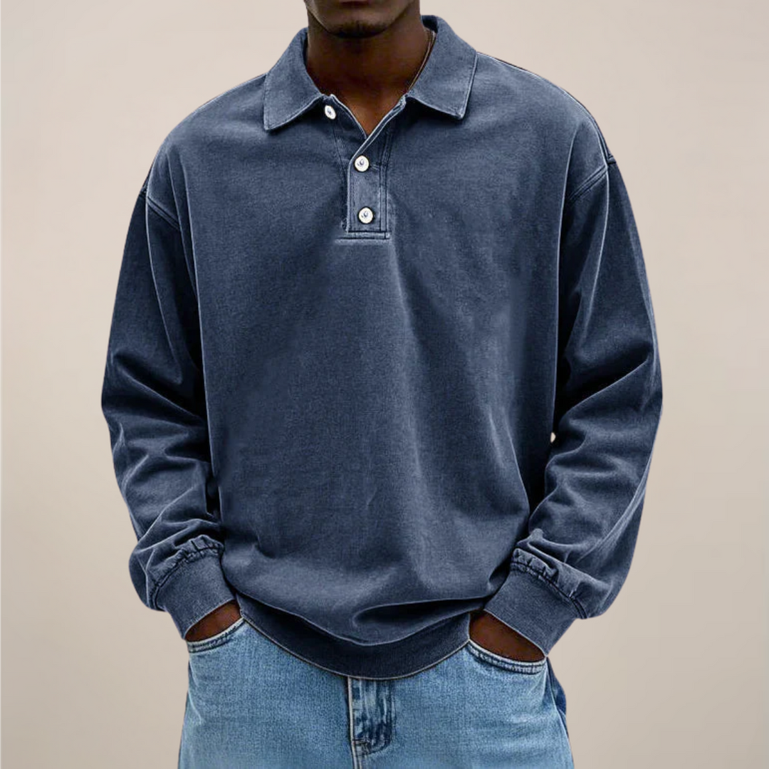 Herren-Langarm-Poloshirt mit Knopfleiste und lockerer Passform