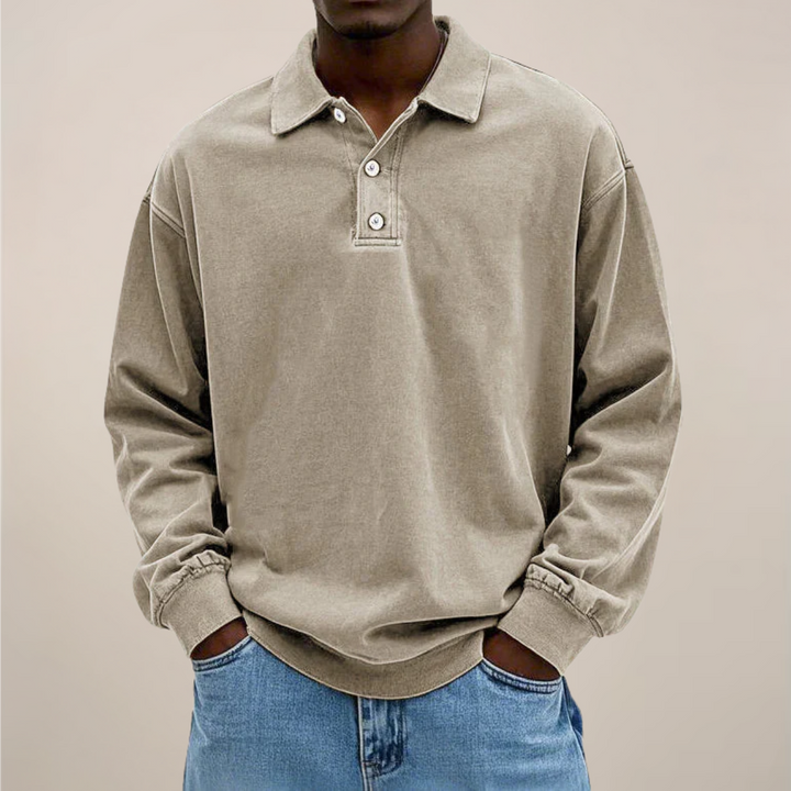 Herren-Langarm-Poloshirt mit Knopfleiste und lockerer Passform