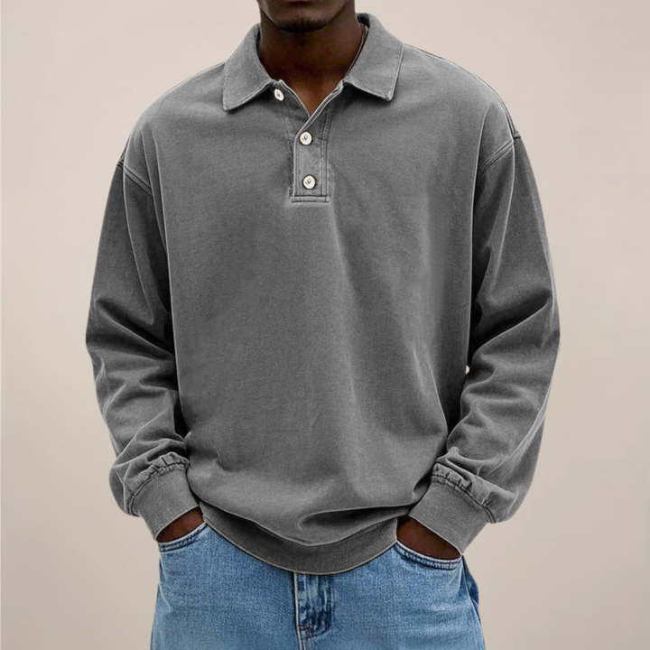 Herren-Langarm-Poloshirt mit Knopfleiste und lockerer Passform