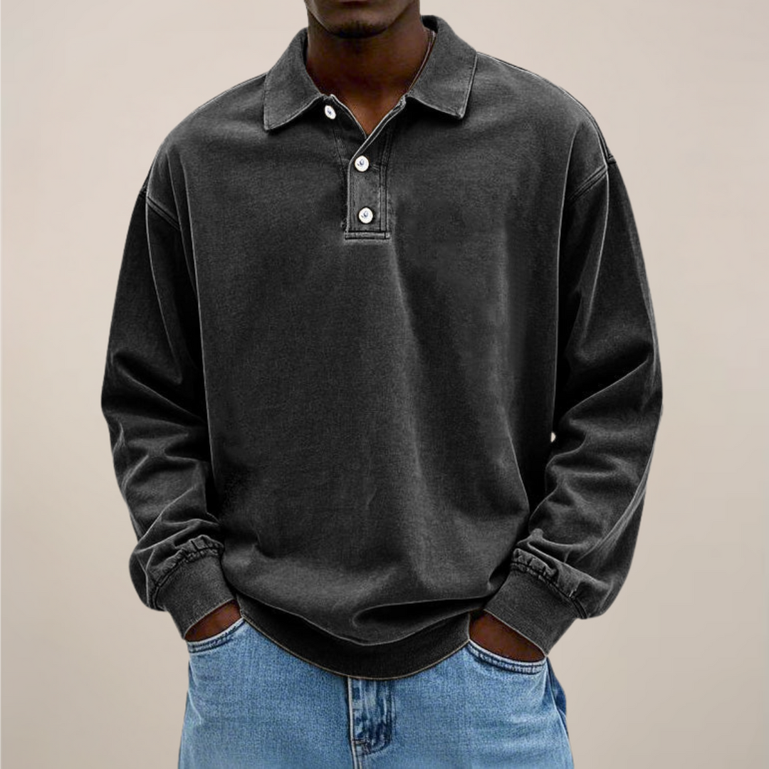 Herren-Langarm-Poloshirt mit Knopfleiste und lockerer Passform