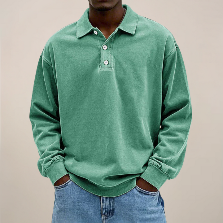 Herren-Langarm-Poloshirt mit Knopfleiste und lockerer Passform