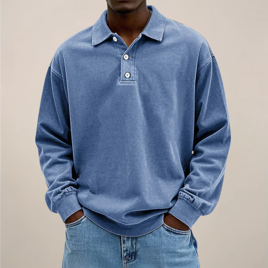 Herren-Langarm-Poloshirt mit Knopfleiste und lockerer Passform