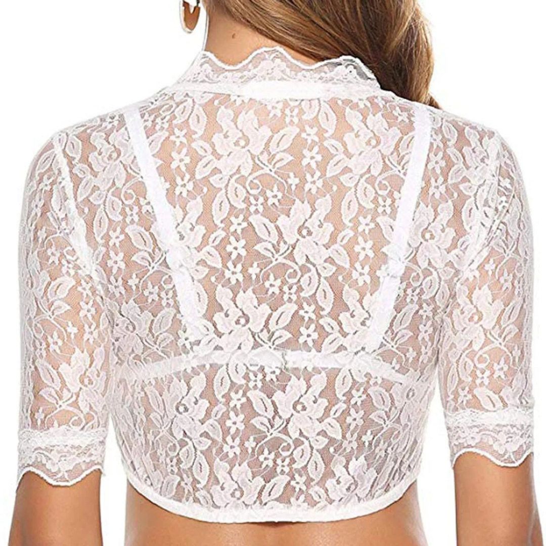 Dirndl Bluse aus Spitze mit Stehkragen und halblangen Ärmeln Oktoberfest