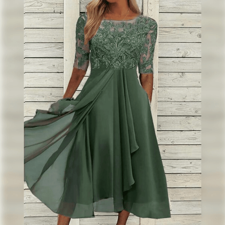 Elegantes Damen Abendkleid mit Spitzendetails und 3/4-Ärmeln für festliche Anlässe