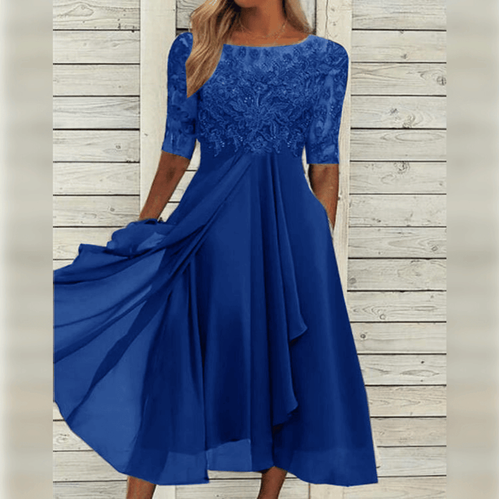 Elegantes Damen Abendkleid mit Spitzendetails und 3/4-Ärmeln für festliche Anlässe