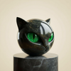 NoirCat Skulptur – Schwarzer Katzenkopf mit Hypnotischen Augen