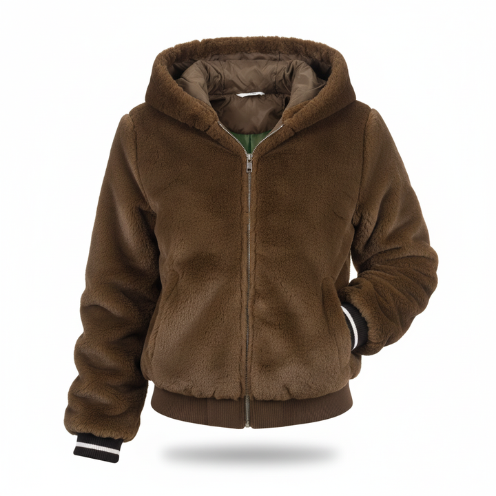 Flauschige Strickjacke mit Kapuze - Christina
