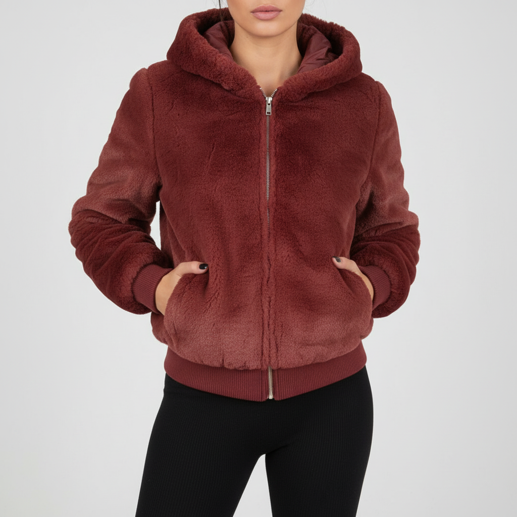 Flauschige Strickjacke mit Kapuze - Christina