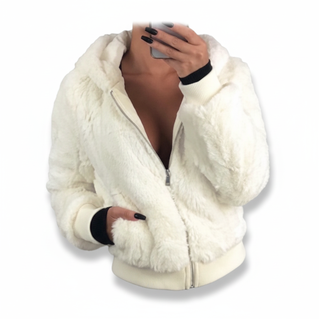 Flauschige Strickjacke mit Kapuze - Christina