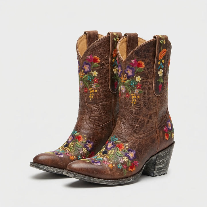 Western-Stiefelette mit gestickten Blumen - Lisa