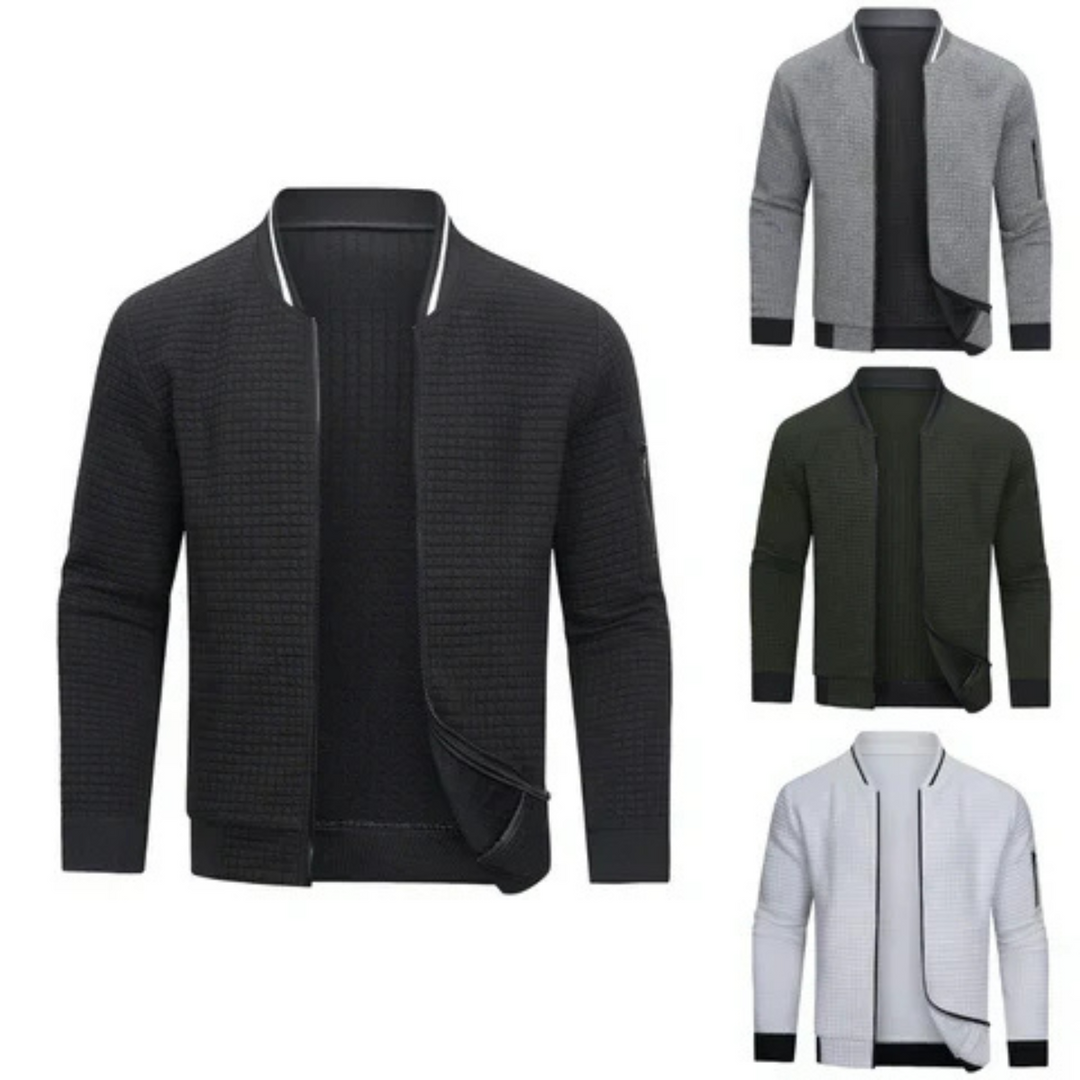 Strukturierte Karo-Strickjacke mit durchgehendem Reissverschluss - Mitchell