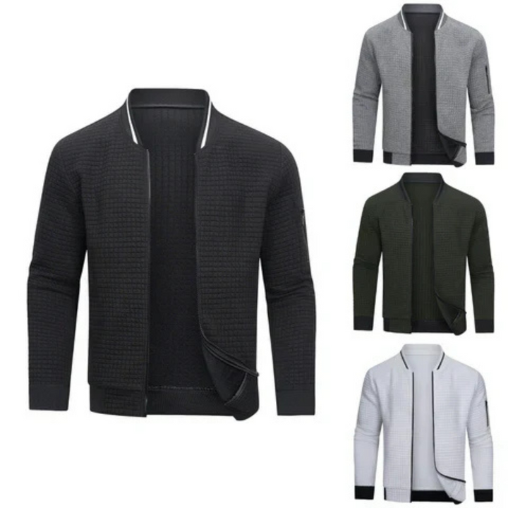 Strukturierte Karo-Strickjacke mit durchgehendem Reissverschluss - Mitchell
