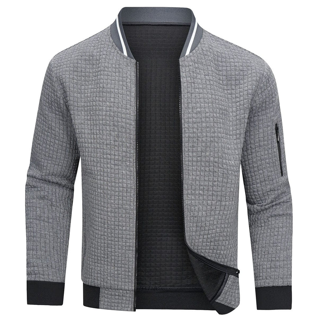 Strukturierte Karo-Strickjacke mit durchgehendem Reissverschluss - Mitchell