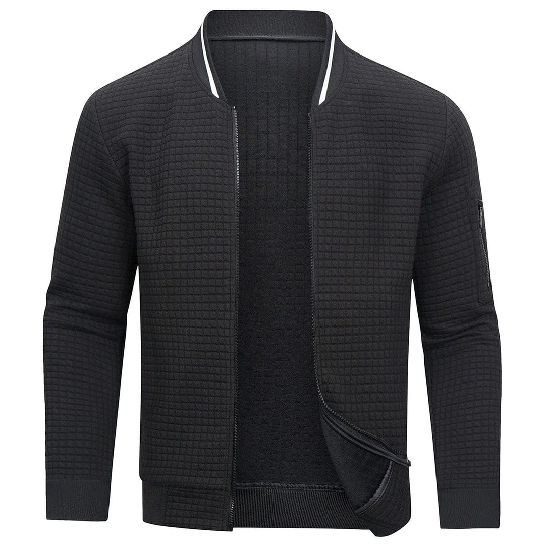 Strukturierte Karo-Strickjacke mit durchgehendem Reissverschluss - Mitchell