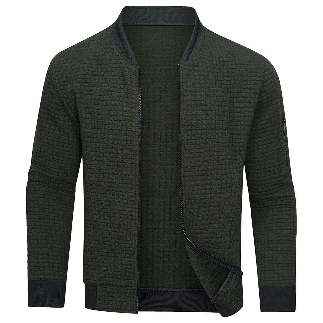Strukturierte Karo-Strickjacke mit durchgehendem Reissverschluss - Mitchell