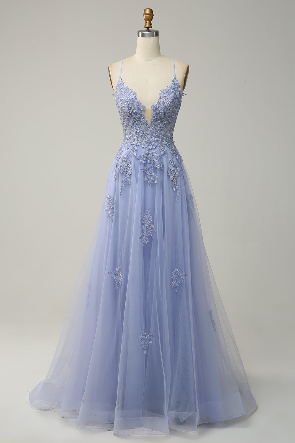 Stilvolles A-Linien Ballkleid mit Spaghettiträgern und Schnürung - Julia
