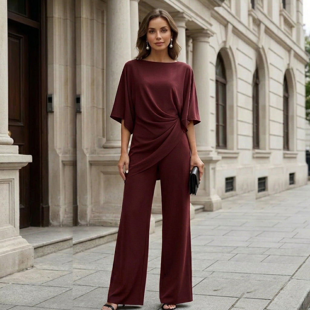 Drapierte Bluse und Hose mit weitem Bein – Zweiteiler