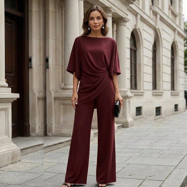 Drapierte Bluse und Hose mit weitem Bein – Zweiteiler