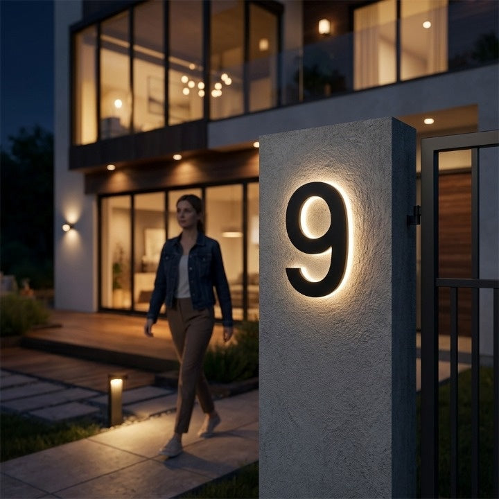 LED-Hausnummernschild mit Hintergrundbeleuchtung – moderne, beleuchtete Eingangsplakette