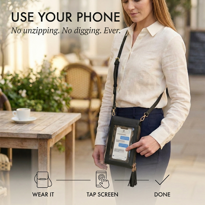 Damen-Crossbody-Handybrieftasche mit Touchscreen-Fenster