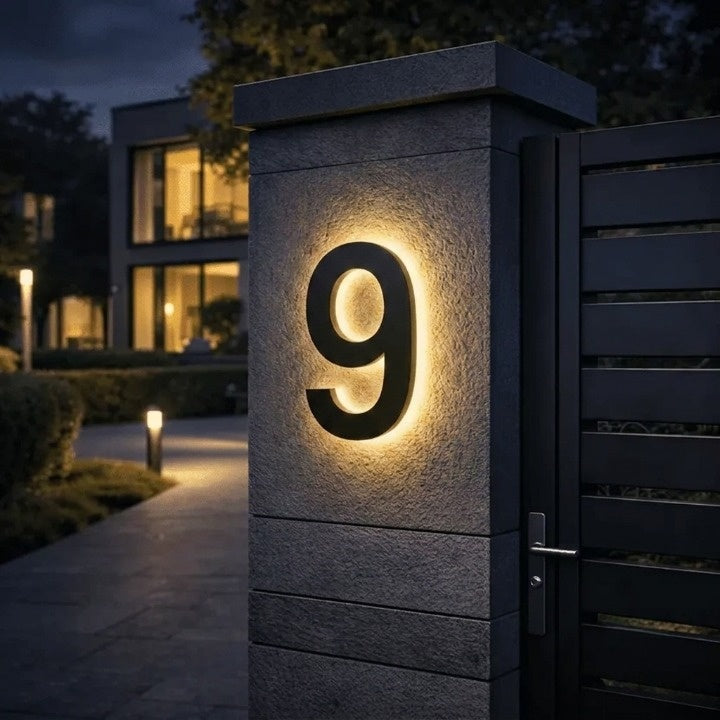 LED-Hausnummernschild mit Hintergrundbeleuchtung – moderne, beleuchtete Eingangsplakette
