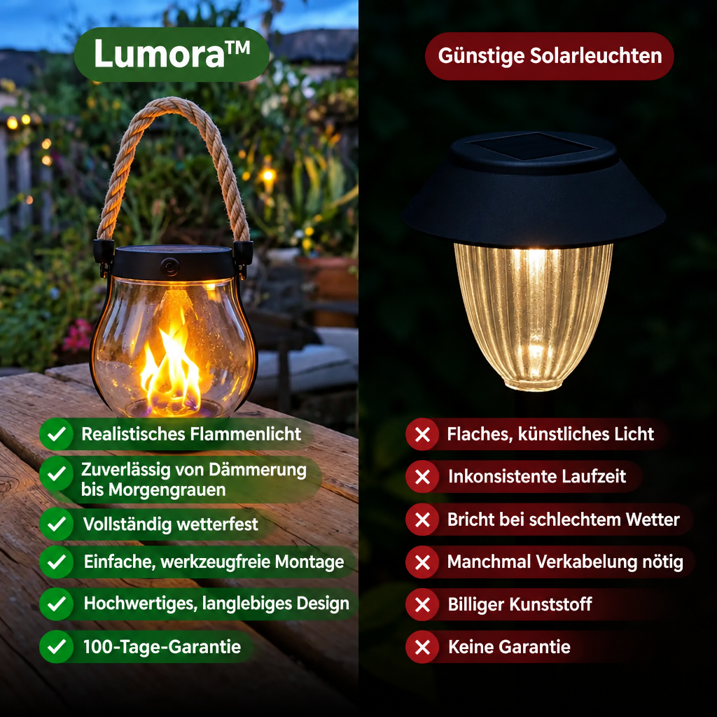Solar-Laterne für den Aussenbereich mit flackerndem Flammeneffekt