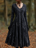 Schwarzes Maxikleid für Damen mit Rosenapplikation und langen Ärmeln, Halloween