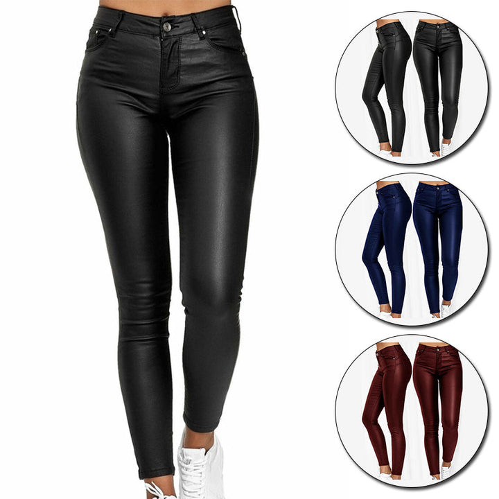 Leder-Stretchhose mit hohem Bund – Raffaela