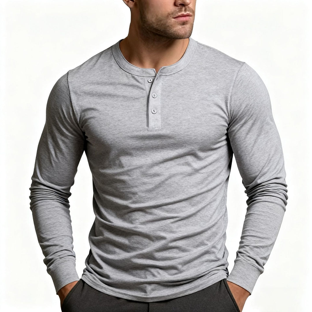 Herren-Henley-Shirt | Schmale Passform, langärmelig mit Knopfleiste