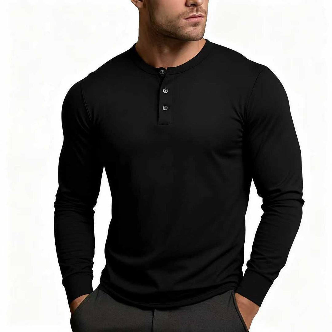 Herren-Henley-Shirt | Schmale Passform, langärmelig mit Knopfleiste
