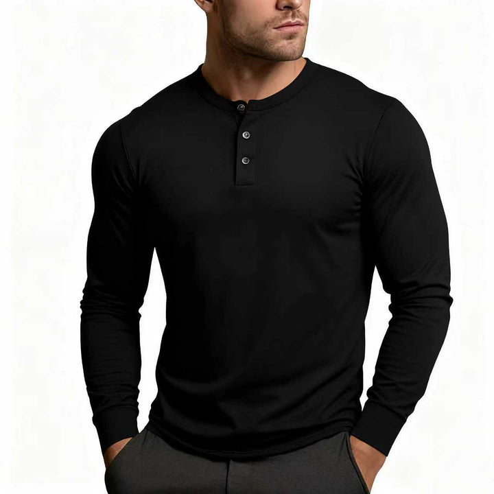Herren-Henley-Shirt | Schmale Passform, langärmelig mit Knopfleiste