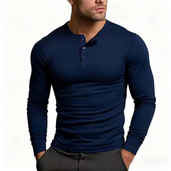 Herren-Henley-Shirt | Schmale Passform, langärmelig mit Knopfleiste
