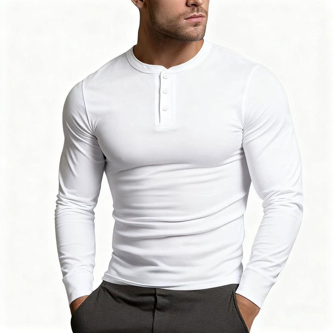 Herren-Henley-Shirt | Schmale Passform, langärmelig mit Knopfleiste