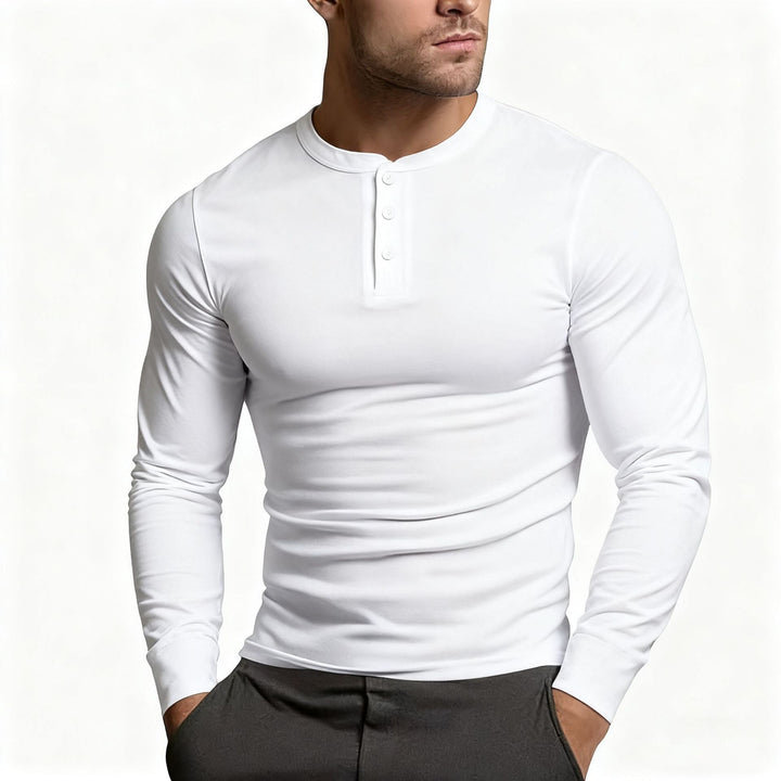 Herren-Henley-Shirt | Schmale Passform, langärmelig mit Knopfleiste