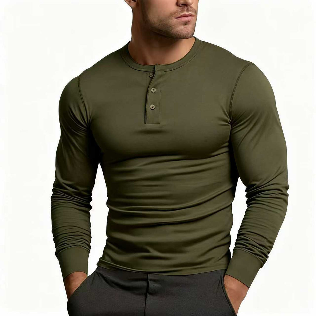Herren-Henley-Shirt | Schmale Passform, langärmelig mit Knopfleiste