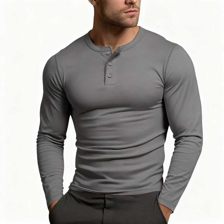 Herren-Henley-Shirt | Schmale Passform, langärmelig mit Knopfleiste
