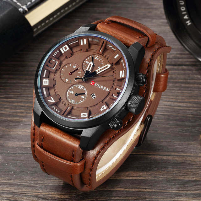 Herren Uhr Chronograph Leder