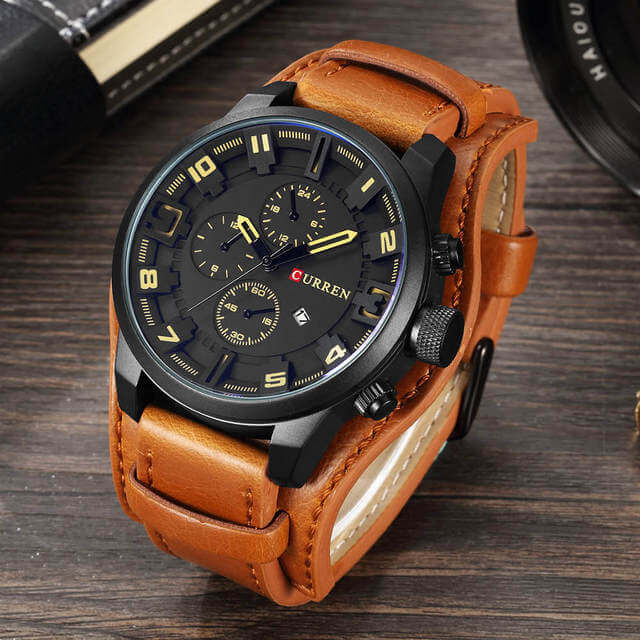Herren Uhr Chronograph Leder