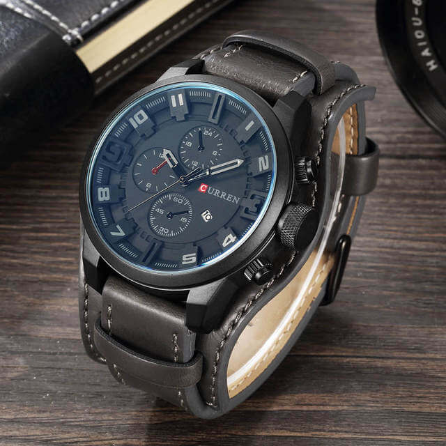 Herren Uhr Chronograph Leder