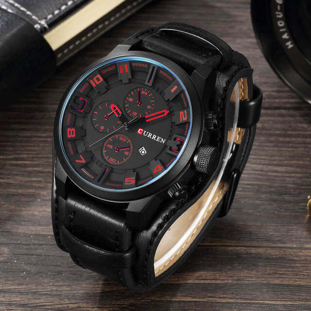 Herren Uhr Chronograph Leder