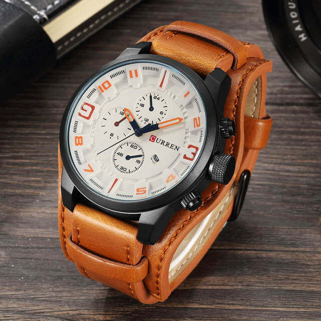 Herren Uhr Chronograph Leder