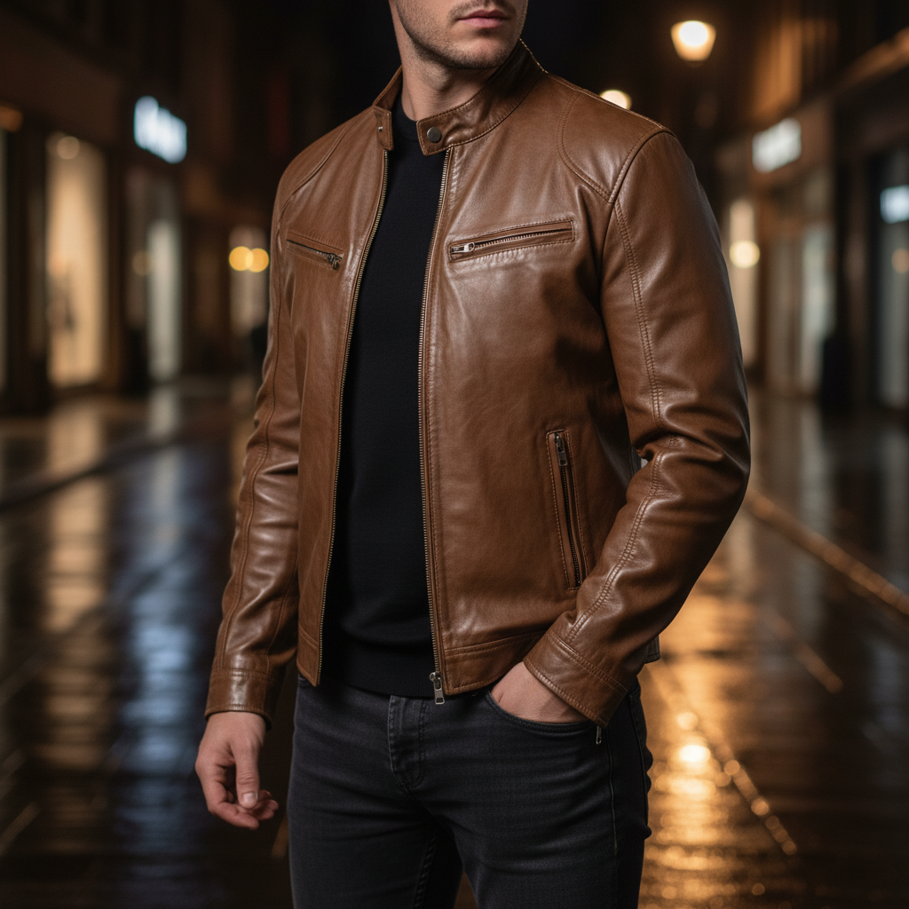 Herren Lederjacke Schlanker Schnitt - Spencer