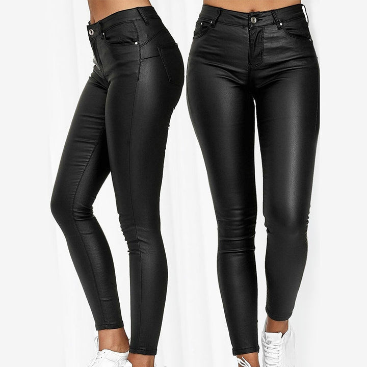 Leder-Stretchhose mit hohem Bund – Raffaela