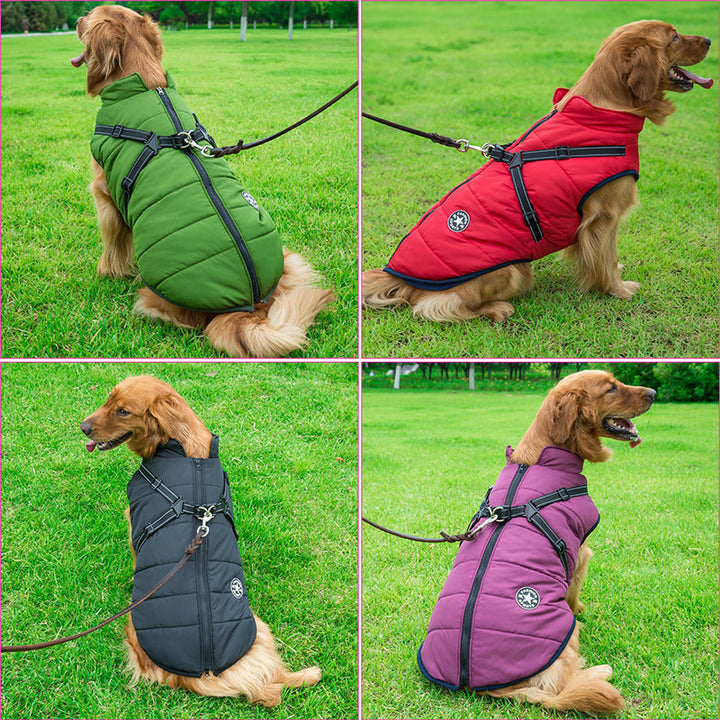 Hundejacke mit integriertem Geschirr, winddicht und wasserabweisend, reflektierend