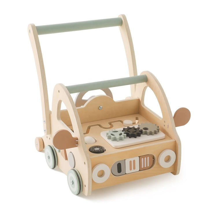 Holz-Lauflernwagen mit Montessori-Spielelementen und Spiegeln